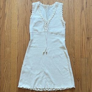 Cream Crochet-Trim Sleeveless Knit Dress Beach Coverup 100% Cotton